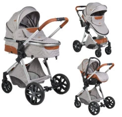 Cangaroo Alma Light Grey Silver 3-in-1 Combi Kinderwagen Incl. Autostoel