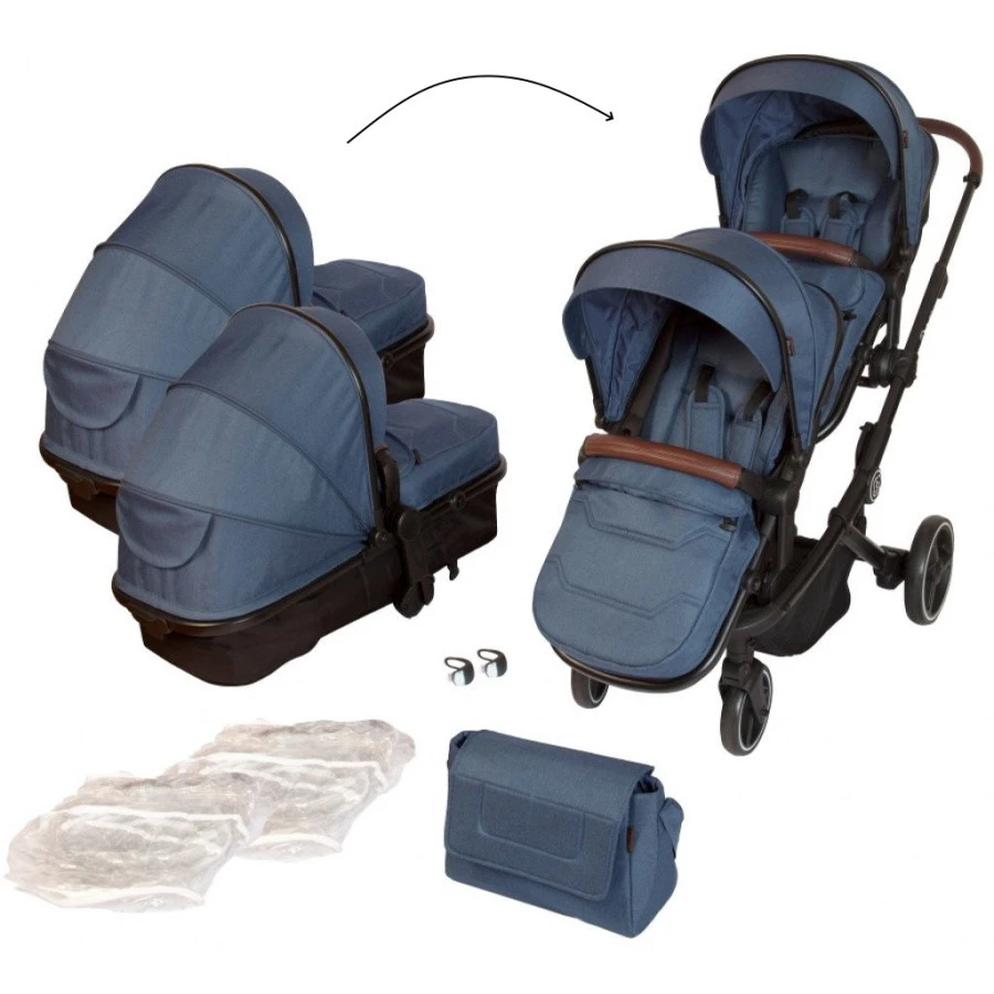 Babygo Twinner Blue Tandem Duowagen incl. 2 Autostoelen Babygo Twinner Blue Tandem Duowagen Incl. 2 Autostoelen -babybenodigdheden babygo twinner blue tandem duowagen 7502 12 1