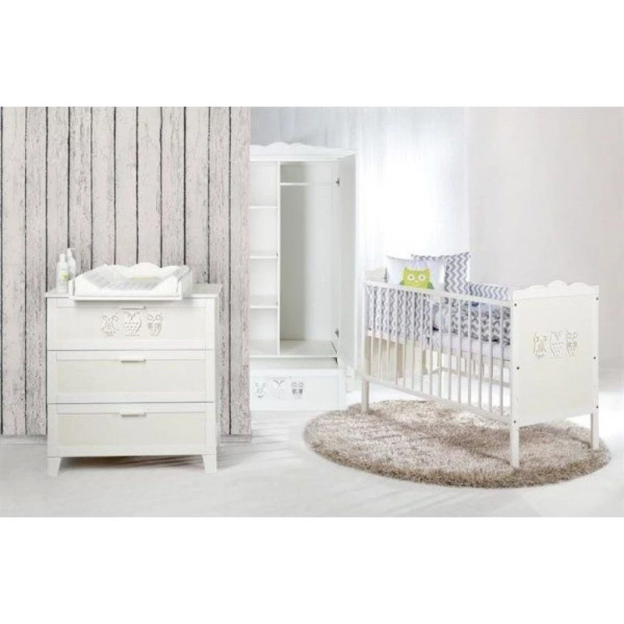 Babykamer Uil Wit: Ledikant, Commode en 2-Deurs Kast Babykamer Uil Wit: Ledikant, Commode En 2-Deurs Kast -babybenodigdheden babykamer uil wit ledikant commode en 2 deurs kast 1