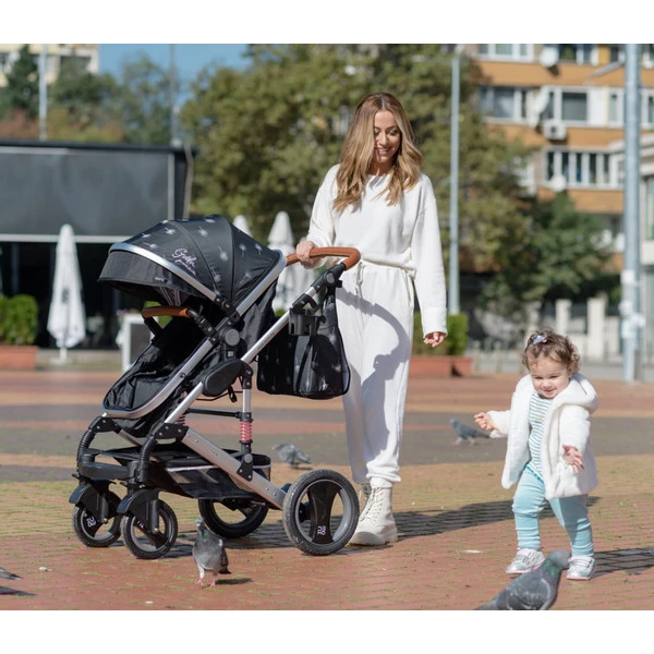 Cangaroo Gala Dark Grey/Silver 3-in-1 Combi Kinderwagen incl. Autostoel. Cangaroo Gala Dark Grey/Silver 3-in-1 Combi Kinderwagen Incl. Autostoel. -babybenodigdheden cangaroo gala black leather 3 in 1 combi kinderwagen incl. autostoel 1