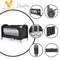 Cangaroo Skyglow 2 Black Campingbed Incl. Bodemverhoger -babybenodigdheden cangaroo skyglow 2 black campingbed 10
