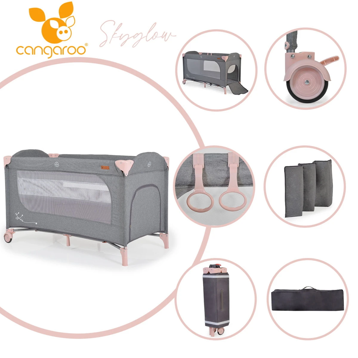 Cangaroo Skyglow 2 Pink Campingbed incl. Bodemverhoger Cangaroo Skyglow 2 Pink Campingbed Incl. Bodemverhoger -babybenodigdheden cangaroo skyglow 2 pink campingbed 10