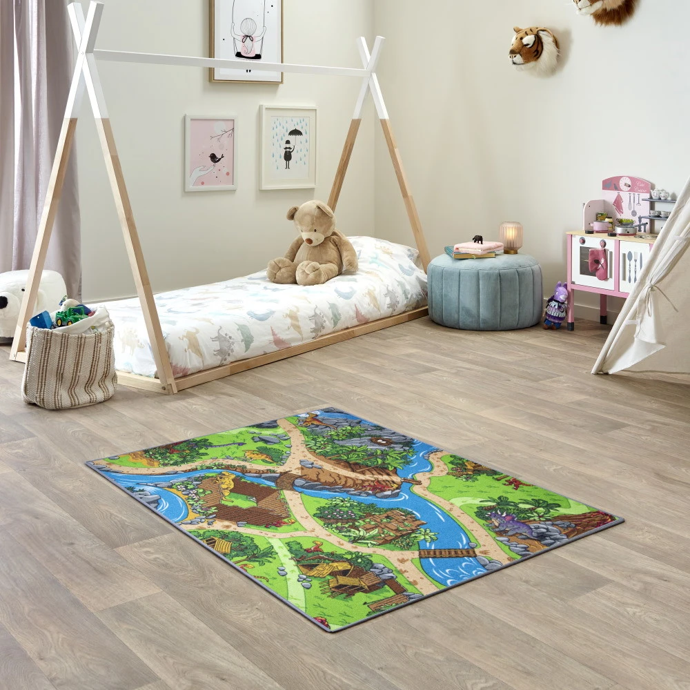 Kids Corner Playcity/Dino 95x113 Cm Omkeerbaar Vloerkleed En Speelmat -babybenodigdheden