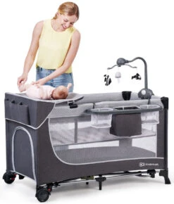 Kinderkraft Leody Grey Campingbed Met Accessoires KCLEOD00GRY00AC -babybenodigdheden kinderkraft leody campingbed met accessoires 1 1920x1920