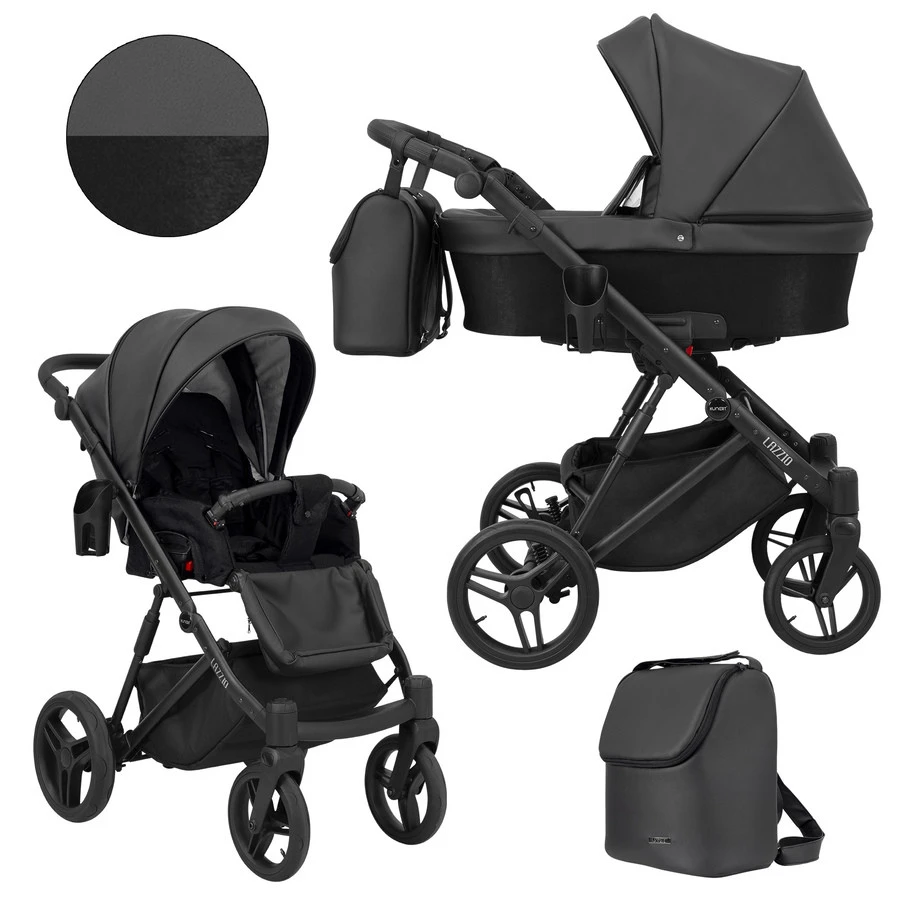 Kunert Lazzio Black Eco-Leather 2-in-1 Kinderwagen LAZ-11-BLACK Kunert Lazzio Black Eco-Leather 2-in-1 Kinderwagen LAZ-11-BLACK -babybenodigdheden kunert lazzio 2 in 1 kinderwagen laz 11 15
