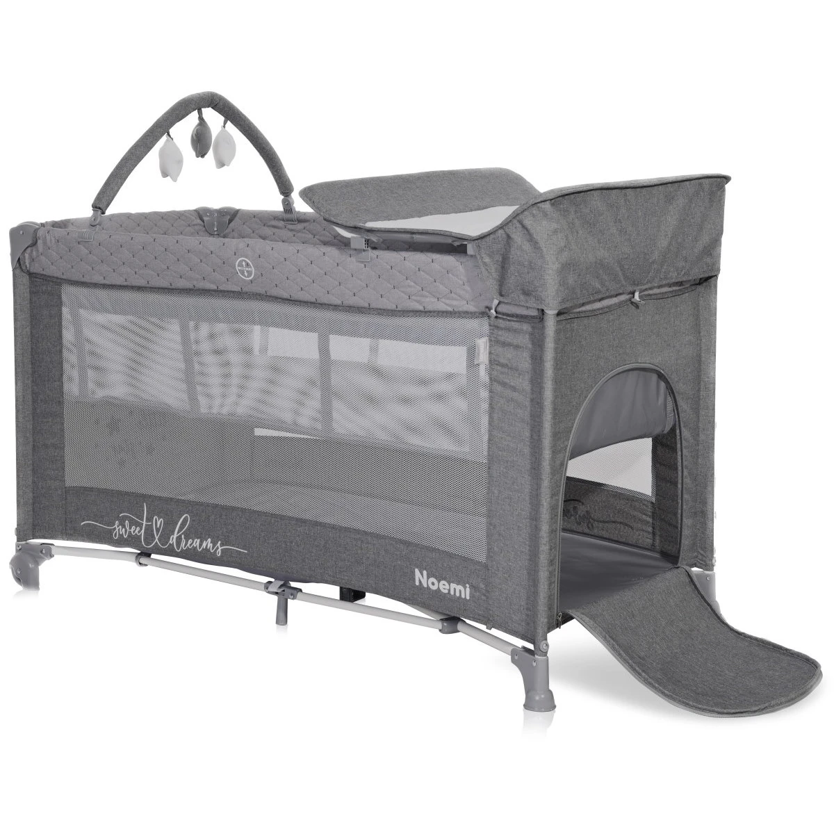 Lorelli Noemi Plus Cool Grey Star Campingbed Met Bodemverhoger 1008056-2216 -babybenodigdheden lorelli noemi plus cool grey star campingbed met bodemverhoger 1008056 2216 3