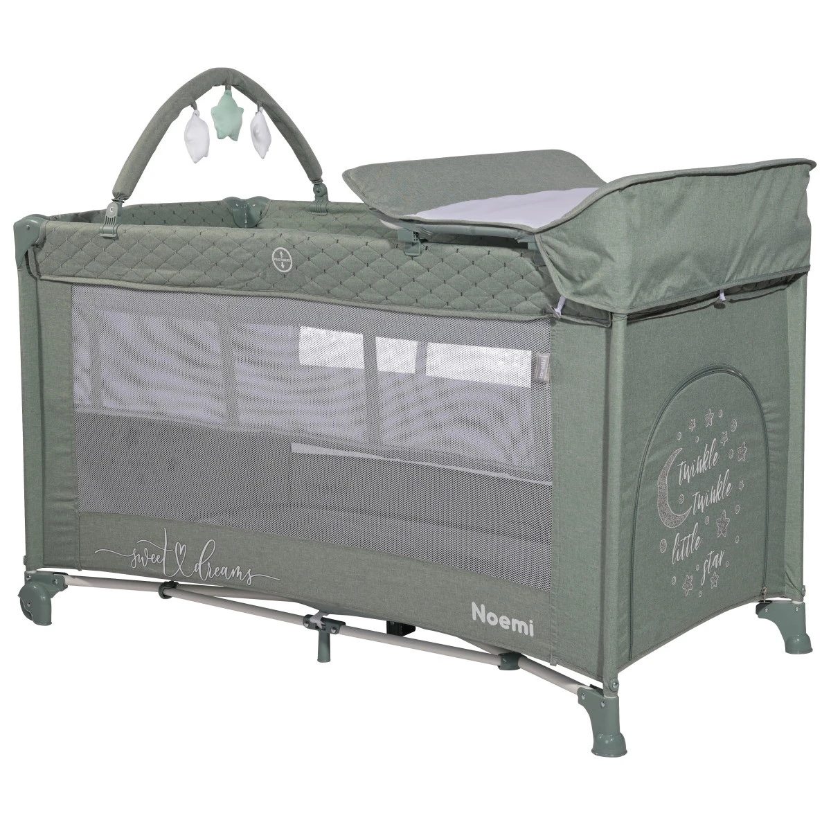 Lorelli Noemi Plus Iceberg Green Star Campingbed Met Bodemverhoger 1008056-2218 -babybenodigdheden lorelli noemi plus iceberg green star campingbed met bodemverhoger 1008056 2218 1