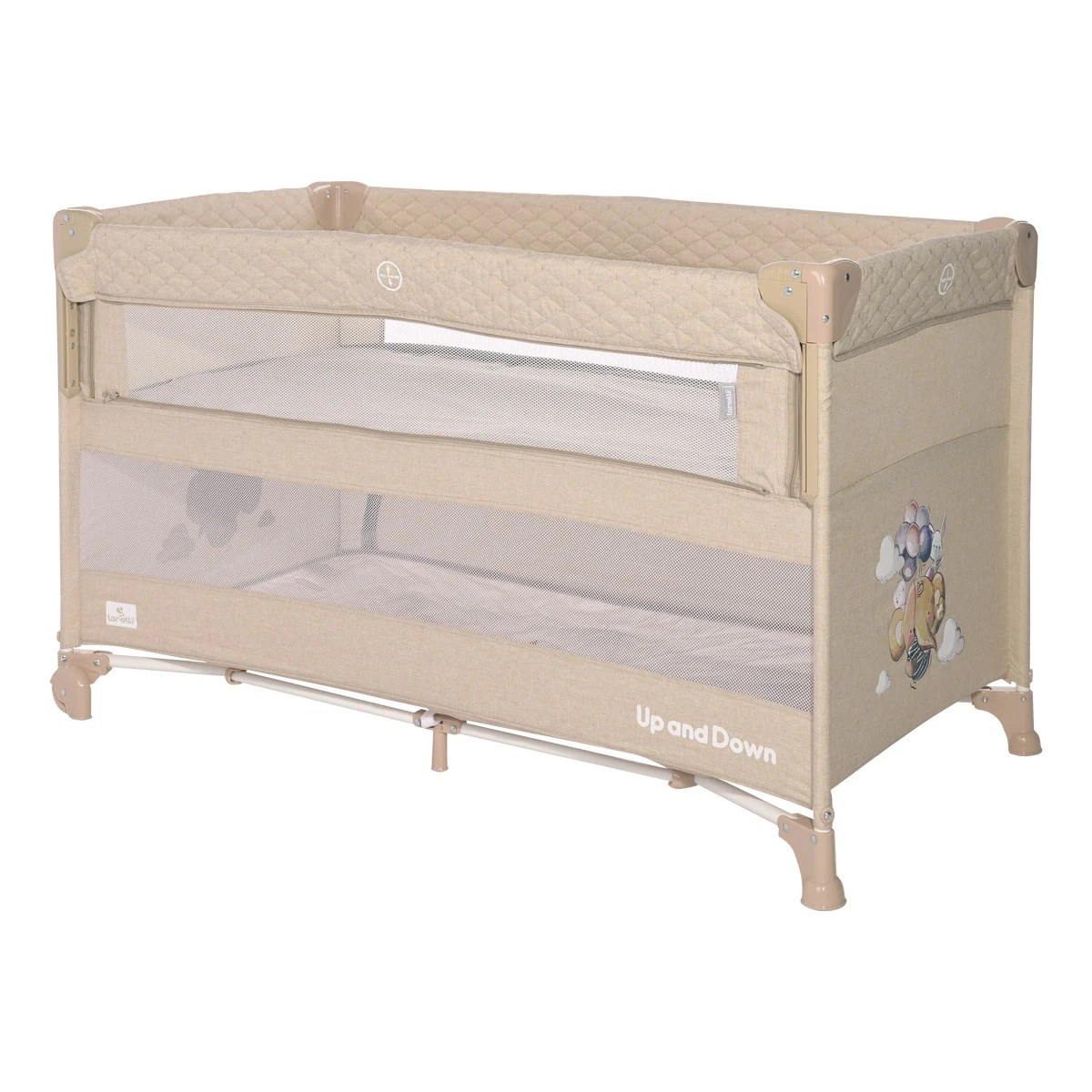 Lorelli Up And Down Fog Beige Flying Friends Campingbedje Incl. Bodemverhoger 1008006-2371 -babybenodigdheden lorelli up and down fog beige flying friends campingbedje incl. bodemverhoger 1