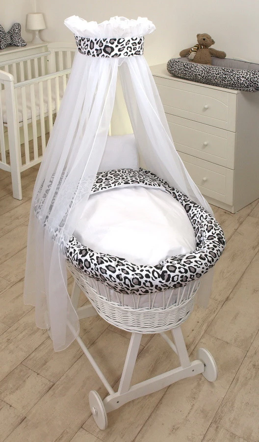MamaLoes Panter Grijs Deluxe Wit Baby Wiegje 80749 MamaLoes Panter Grijs Deluxe Wit Baby Wiegje 80749 -babybenodigdheden