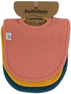 Petit Villain Hydrofiel Okergeel/Oudroze/Petrol 3 Stuks Slabber -babybenodigdheden petit villain hydrofiel okergeel oudroze petrol 3 stuks slabber 2