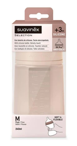 Suavinex Essence Pink Medium Flow 240 Ml Silicone Fles SXSEX20081207 -babybenodigdheden suavinex essence pink medium flow 240 ml silicone fles sxsex20081207 3