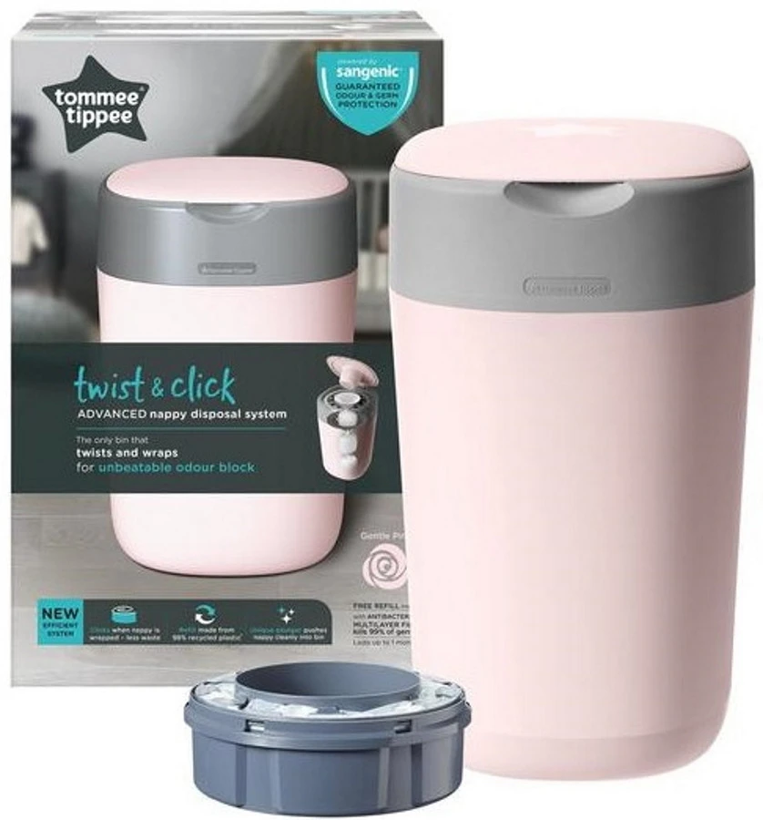 Tommee Tippee Twist & Click Gentle Pink Luieremmer 85100202 (eco) -babybenodigdheden tommee tippee twist click gentle pink luieremmer 85101301 2 1