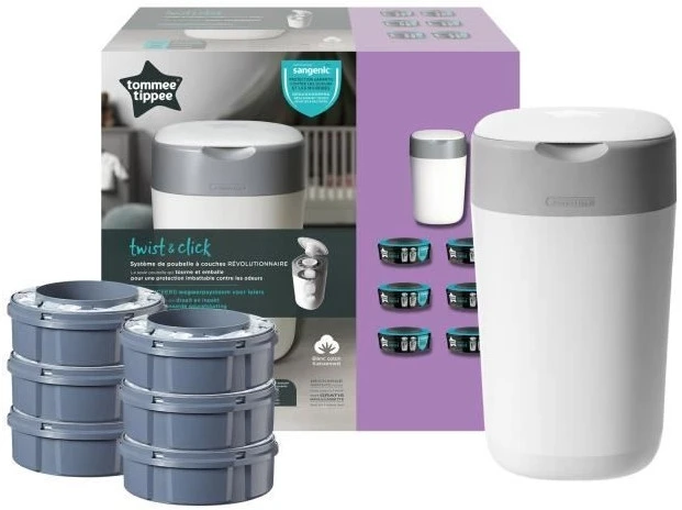 Tommee Tippee Twist & Click Tub Luieremmer Starterset Incl. 6 Cassettes 85100402 (eco) -babybenodigdheden tommee tippee twist click tub luieremmer starterset incl. 6 cassettes 85101901 1