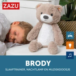 Zazu Brody De Beer Taupe Slaaptrainer ZA-BRODY-01 -babybenodigdheden zazu brody de beer taupe slaaptrainer sfeer 11